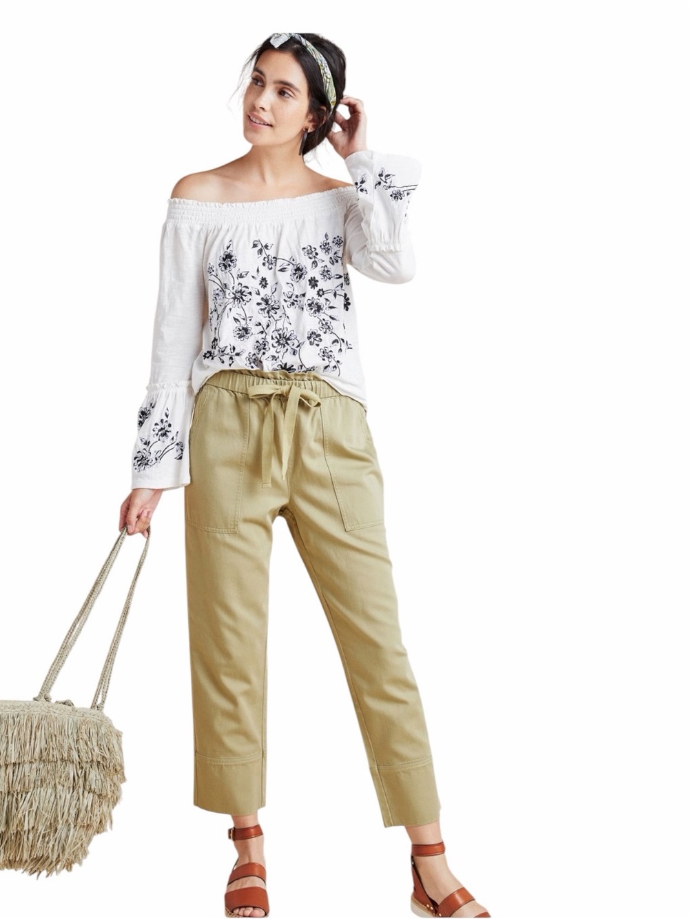 Anthropologie Annie Embroidered Off The Shoulder Boho Blouse Black White Small